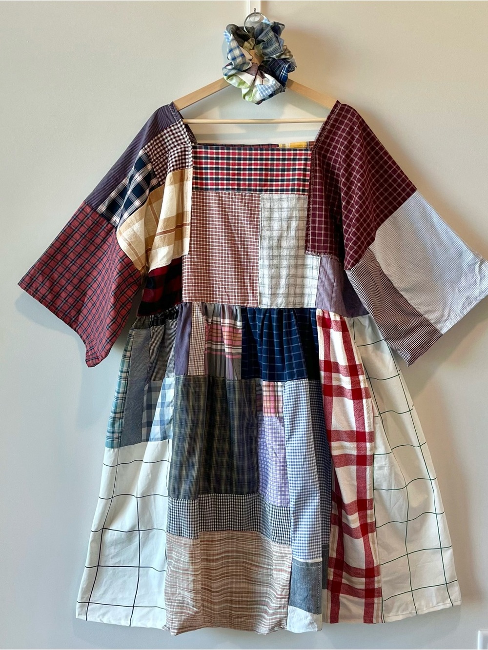 Handmade Quilted Patchwork Plaid Dress SKU 06155 With Matching Scrunchies - Picture 2 of 16